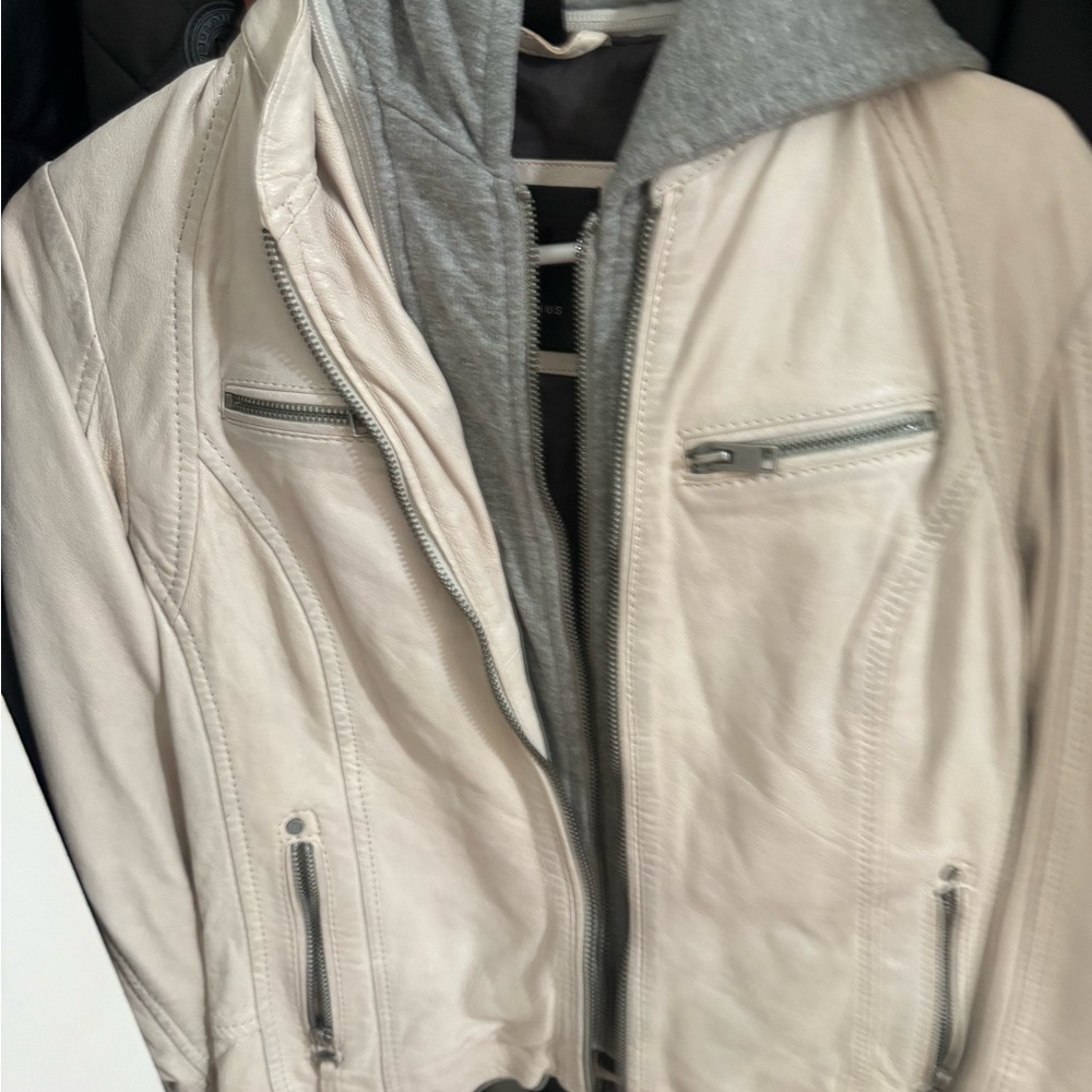 Women's Cream Jacket with Gray Hoodie